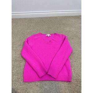 Nordstrom Sweater Womens XS Neon Pink 100% Cashmere V Neck Knit Pullover